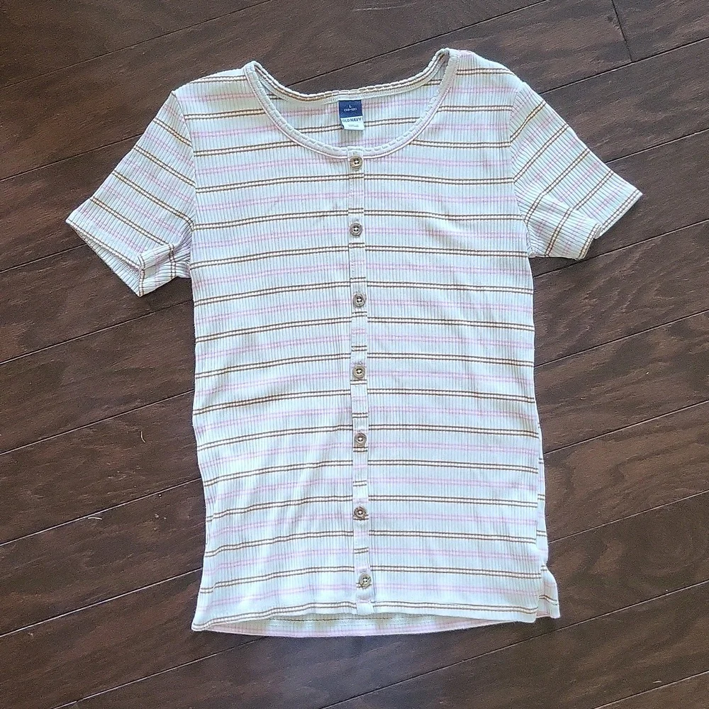 3 for $12 Old Navy Kids Striped Button-Down Shirt - Cream and Pink